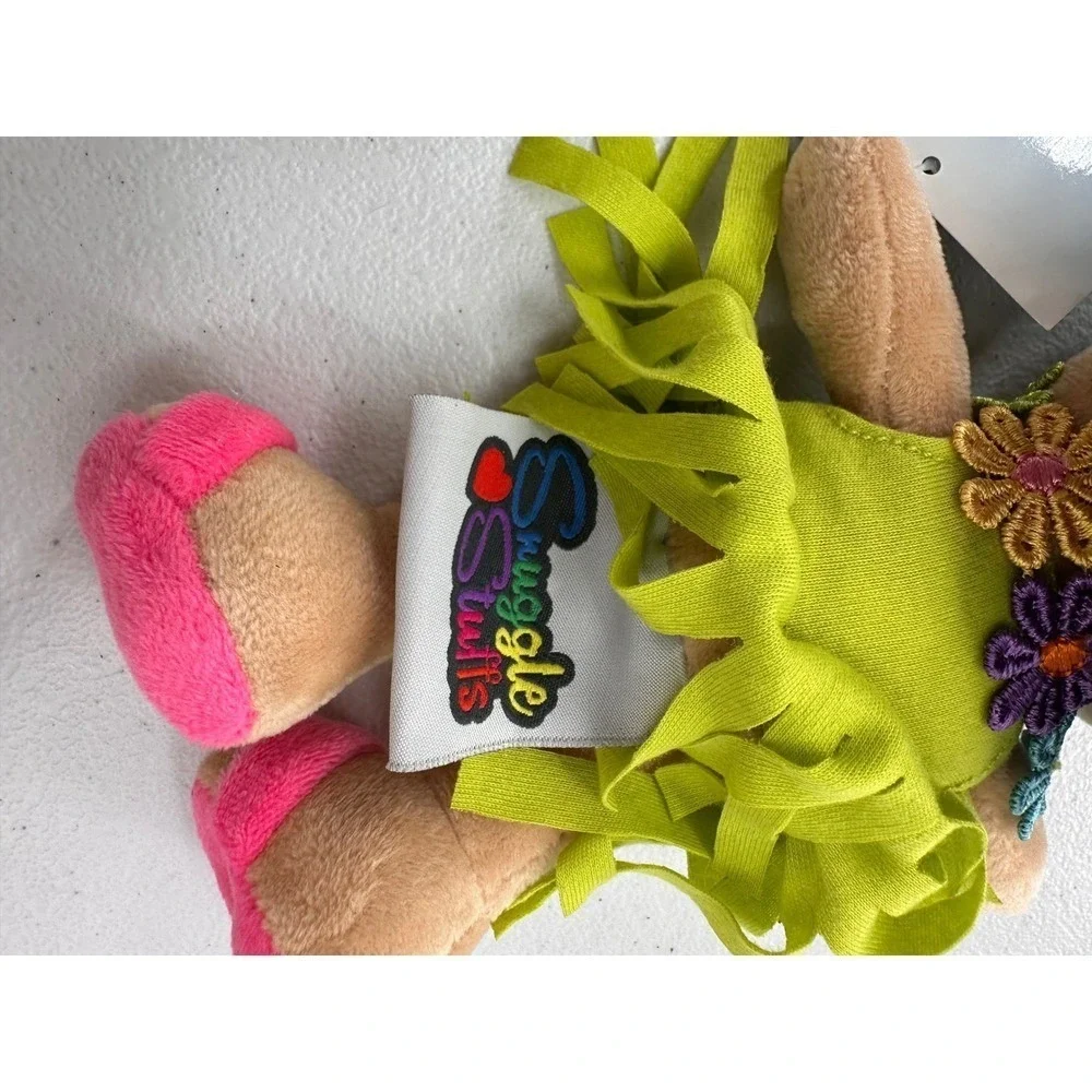 Snuggle Stuffs Hula Girl Plush Doll Lime Green Fringe Dress Pink Sandals 10 inch